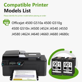 901XL 901 Remanufactured Black Ink Cartridges Replacement for HP 901 901XL for HP OfficeJet J4500 J4680 J4580 4500 J4524 J4540 J4550 (2 Black)