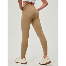 IUGA Women's Fleece Lined Leggings with Pockets Winter Warm Thermal Leggings for Women High Waisted Yoga Pants Khaki