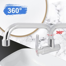 GAESHOW Cold Water Tap Wall Mounted, Wall Tap Bathroom 360° Rotation, Tap Cold Water, Single Cold Water Stainless Steel Pipe Wall Mounted Single Tap for Living Room Kitchen (20 cm)