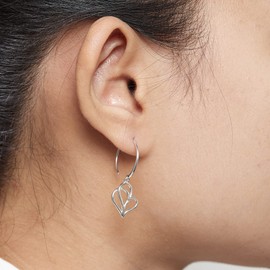 Boma Jewelry Sterling Silver Polished Twisting Heart Pull Through Hoop Earrings