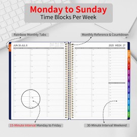 Dzhzal 2025-2026 Appointment Book Quarter-Hourly, Weekly & Monthly - from July 2025 - June 2026, 8.5"x11" Weekly Planner with Colorful Tabs, Hardover, Note Pages, Pockets, Bookmark, Spiral Binding