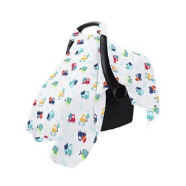 AIMALL 2-Pack Baby Muslin Cotton Push Car Seat Cover, Breathable Windproof Dustproof Infant Carriage Cover with Cartoon Prints, 44.9in x 35.4in, Universal Fit for Baby Carriers