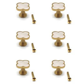 Susenya Four Leaf Clover Shape Cabinet Knobs,6-Pack, Dresser Knobs Brass Resin Single Hole Cabinet Knobs 1.1" Width Shell White