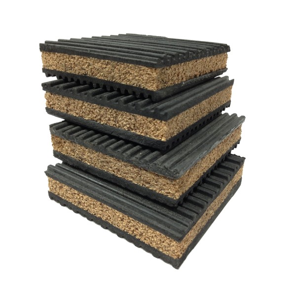 4 Pack of Anti Vibration Pads 4" x 4" x 7/8" Rubber/Cork Vibration isolation pads
