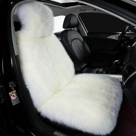 OGLAND Fluffy Sheepskin Car Seat Cover-Fuzzy Fur Auto Cushion for Universal Automotive Protector (Ivory White, 1 Pcs Front Seat Cover)