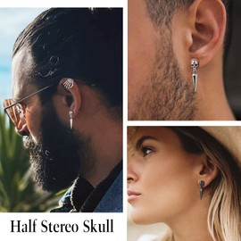 Suplight 925 Sterling Silver Skull Spike Earrings Vintage Skull Drop Dangle Earrings for Men Women