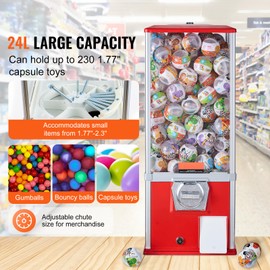 Happybuy Gumball Machine for Kids, 25" Home Vending Dispenser, Coin Operated PS Bouncy Balls & 230 Capsule Toys, Red