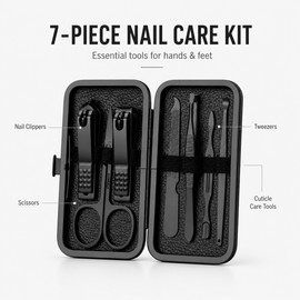 7-Piece Stainless Steel Nail Care Kit for Manicure & Pedicure – Portable Grooming Set for Home and Travel
