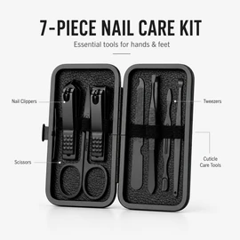 7-Piece Stainless Steel Nail Care Kit for Manicure & Pedicure – Portable Grooming Set for Home and Travel