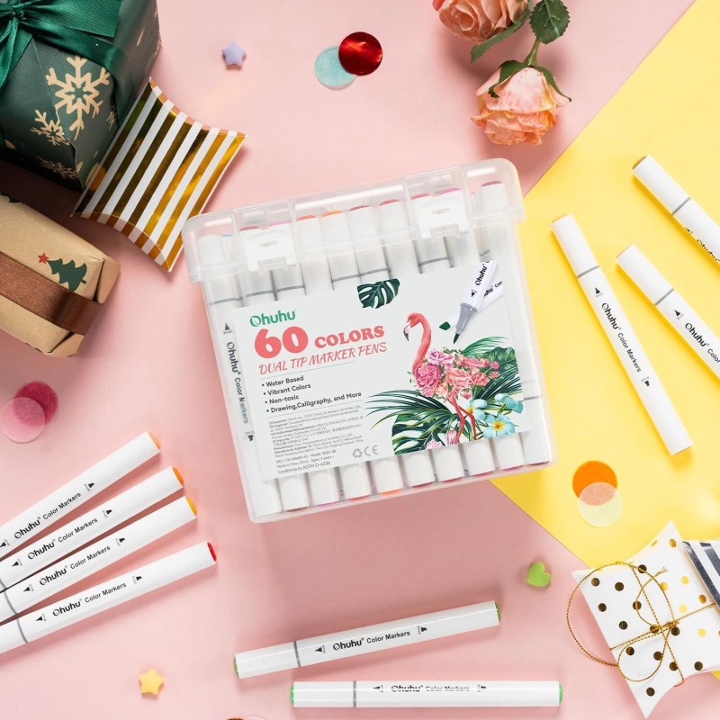 Ohuhu Markers 60 Colors Water-based Chisel & Brush Art Markers