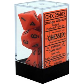 DND Dice Set-Chessex D&D Dice-16mm Opaque Orange and Black Plastic Polyhedral Dice Set-Dungeons and Dragons Dice Includes 7 Dice - D4 D6 D8 D10 D12 D20 D% (CHX25403)