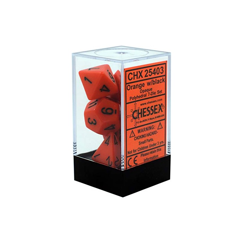 DND Dice Set-Chessex D&D Dice-16mm Opaque Orange and Black Plastic