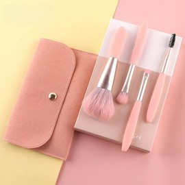 Cross-border Exclusive 4-Piece Mini Brush Set: Beauty Tool for Face Makeup, Powder, and Concealer Pink 4-Piece Mini Brush Set with Pouch 2ea