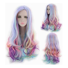 Sroje Peluca De Pelo Largo Rizado Color Arcoíris Para