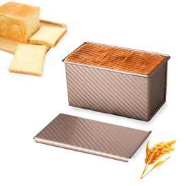 GOIEHIR Toast Bread Baking Mould with Lid, 450 g Dough Toast Bread Baking Mould, Carbon Steel, Bread, Toast, for Bread, Cakes and Pastries, Rose Gold