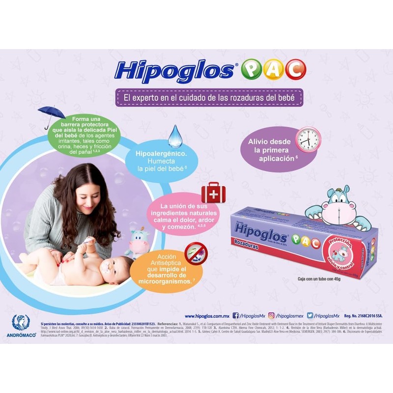 Hipoglos Pomada Protectora PAC 4 Pack Tubos (45gr) para Bebé,