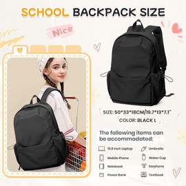 HYC00 School Backpack Teenager Girls School Bag Backpack Girls Teenager School College Backpack Women's Backpack Casual Daypack Laptop Backpack 15.6 Inch Women's Daypack Book Bag, c1-black l(light), L