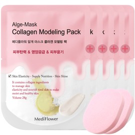 Mediflower disposable pouch modeling pack (collagen + vitamin + cool + Houttuynia cordata + 2 sponges) - Disposable modeling pack collagen 28gx5 + 2 sponges / 메디플라워 일회용 파우치 모델링팩(콜라겐+비타민+쿨+어성초+해면2개) - 일회용 모델링팩 콜라겐 28gx5개+해면2개
