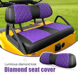 NOKINS Golf Cart Club Car DS 2000.5-Up Diamond Seat Covers Kit, Fits Club Car DS OEM Standard Front Seat Cushion, Golf Cart Vinyl Seat Cover, No Nails Required (Purple and Black)