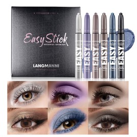 LANGMANNI Eyeshadow Stick, 6 PCS Multi-Color Eyeshadow Pen Set, Creamy Long-Lasting Eye Makeup Kit, Natural & Shimmer Shades Contour Stick, Perfect Gifts For Women (#D)