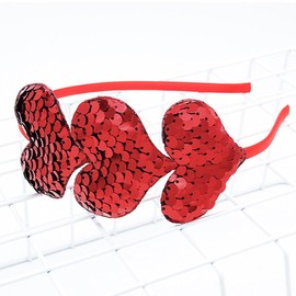 Valentines Day Heart Headband Three Heart Sequin Heart Headband Love Hair Band Hoop Glitter Heart Shaped for Christmas Party Valentine's Day Hair Access (Red)