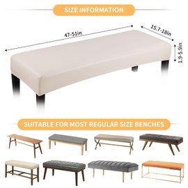 Fuloon Stretch PU Leather Dining Bench Cover - Anti-Dust Waterproof Bench Slipcover Seat Cushion Protector for Bedroom, Kitchen, Hotel, Banquet (PU Pale Beige)