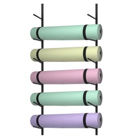 6 Tier Yoga Mat Rack,Yoga Mat Holder Wall Mount,Yoga Mat Storage Rack,Holds 30 lbs for Foam Rollers,Resistance Bands,Home Gym