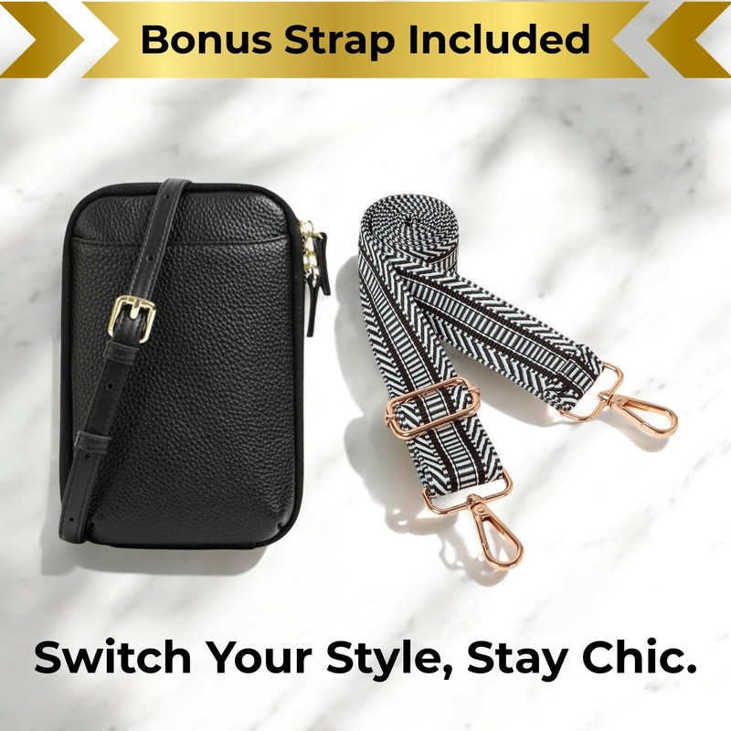 Genuine Leather Small Crossbody Phone Zipper Wallet with Replacement Adjustable