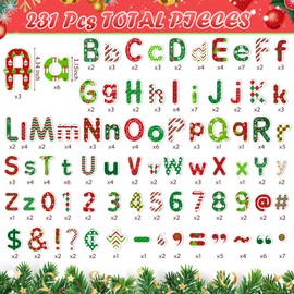 Faccito 231 Pcs Christmas Bulletin Board Decoration Winter Letters Cutouts Combo Set Bulletin Board Alphabet Letters and Number Accents for Xmas Home School Classroom Decor(Red Green,Candy)