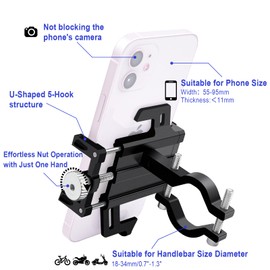 NineLeaf 9PK Bike Phone Mount Holder, Aluminum Motorcycle Phone Mount, Handlebar Mounted Cell Phone Holder for Bike, Camera Friendly, Rotatable, Universal Bicycle Phone Mount for 2.2-3.7 Inch Phones