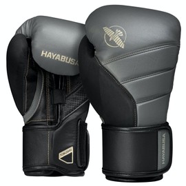 Hayabusa T3 Boxing Gloves for Men and Women Wrist and Knuckle Protection, Dual-X Hook and Loop Closure, Splinted Wrist Support, 5 Layer Foam Knuckle Padding - Charcoal/Black, 18 oz