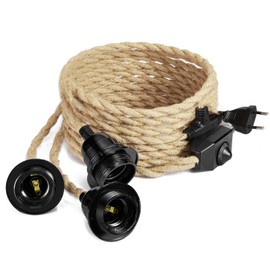 GreenSun Textile Cable, Electric Cable 2-Core, Electric Cable with E27/E26 Socket, Dimmable Switch, for DIY Lamps and DIY Decoration, 6.8 m