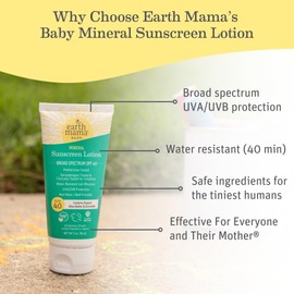 Earth Mama Earth Mama Baby Mineral Sunscreen Lotion SPF 40 | Reef Safe, Non-Nano Zinc, Natural Water Resistant Sun Cream for Babies, Kids & Adults, 3-Ounce