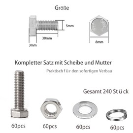 60 Pieces M5 x 30 Stainless Steel Hexagon Screws with Nuts and Washers Set, Hexagonal Screws Machine Screws DIN 933, Hexagonal Screw with Pure Thread (60 Pieces M5 x 30)
