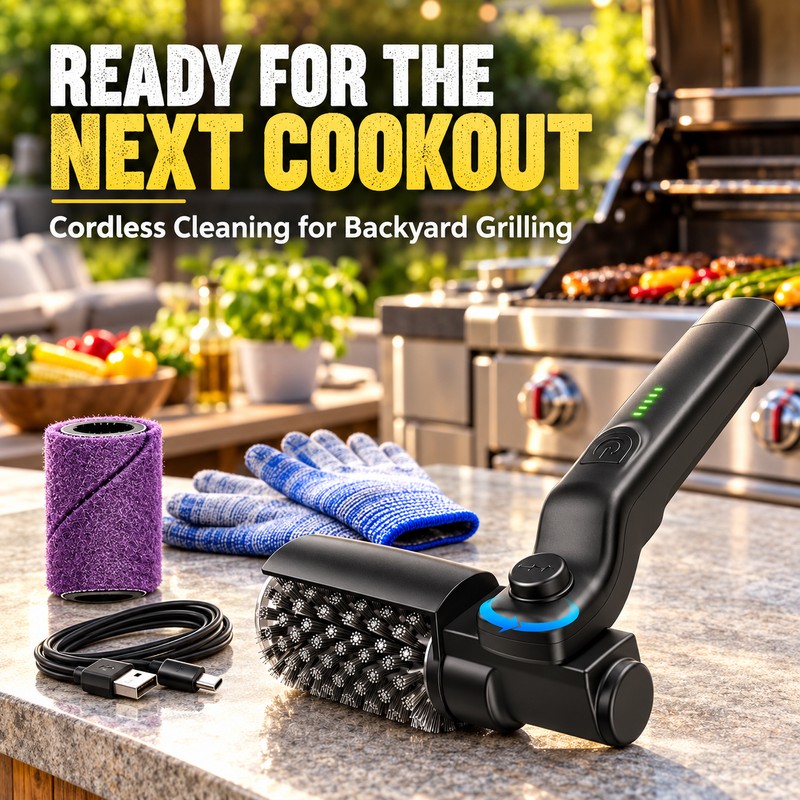Electric Grill Brush Rechargeable, Cordless Rotary Grill Cleaner with Adjustable