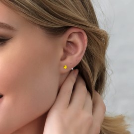 Gem Stone King 0.72 Cttw Round 4MM Yellow Sapphire 925 Sterling Silver Stud Earrings For Women