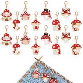 COGCHARGER 16Pcs Mushroom Stitch Markers Alloy Enamel Removable Crochet Knitting Markers with Lobster Clasp Charms for Sewing Knitting Weaving Accessories DIY Craft