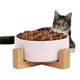 Plato para Perro y Gato de Cerámica Marmolizada con Base de Estabilizadora (Rosa 1)