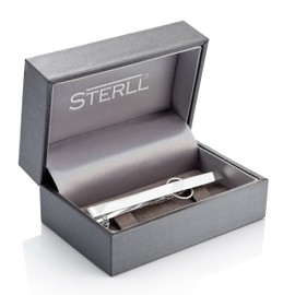 STERLL Herren Krawattenspange Silber 925 glänzend mit gezacktem Muster Schmucketui Geschenk für Mann