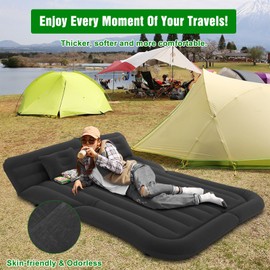 Suv Air Mattress, Car Mattress, Truck Bed Mattress, Car Camping Mattress with 6 Separate Chambers, Inflatable Car Bed with 2 Pillows & Electric Pump, Thickened and Double-Sided Flocking (Black)