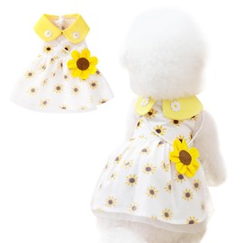 AmzBarley Dog Clothes, Sunflower, Tulle, Princesses, Cute, Breathable, Sunburn Prevention, Sunflower Pattern, Dress, Dog Clothing, Cat Clothing, Sleeveless, Fashionable, Popular, Small Dogs, Medium