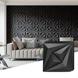 AMZDEPOT 50 Pack 3D Wall Panels for Interior Wall Decor, 3 Layout Options PVC Textured Wall Art Decor for Living Room Bedroom TV Background Gaming Room, 12''x12'', Black