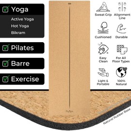 Plyopic Ultimate Cork Yoga Mat – Non-Slip Ultra-Premium Cork | Thicker, Longer & Wider for Extra Comfort | 100% Natural Grip & Eco Friendly | Optional Alignment Lines | For Yoga, Bikram & Hot Yoga