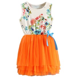 Niyage Little Girls Sleeveless Floral Princess Dress Tulle Tutu Sundress 4T Orange