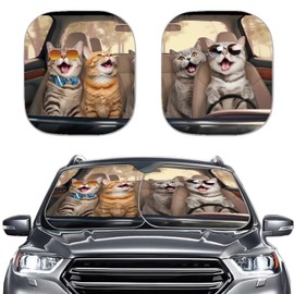 Coldinair Cat Driving a Car Windshield Sun Shade 2pcs Car Windshield Sunshade Foldable Sun Visor for Front Window Funny Car Accessories Sun Cover for Car Windshield