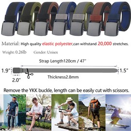 Men's Stretch Web Belts, Elastic Casual Belt for Men Women with Plastic Buckle for Outdoor Sport Travel, Adjustable Work Belts for Pants Size Below 46 inches [53"Long 1.5"Wide](Gray Strap Blue Edge)
