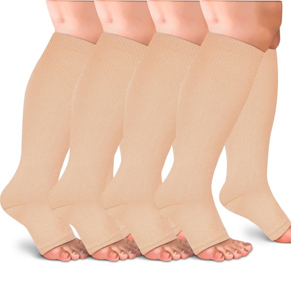 RIPBIG 4 Pairs Open Toe Plus Size Compression Socks for