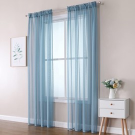 Miulee set of 2 voile curtains, transparent curtain, polyester tab-top curtain, transparent living room, airy decorative curtain for bedroom.
