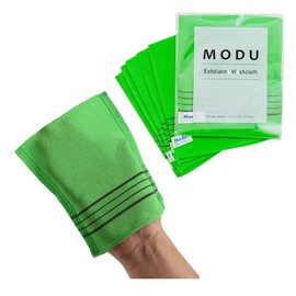 Modu - Manopla de baño con exfoliante italiano (tamaño normal, elimina la piel muerta), Verde, 6 piezas