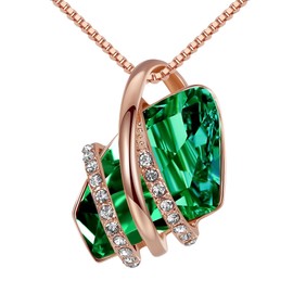 Leafael Wish Stone Pendant Necklace with Green Birthstone Crystal for May, 18K Rose Gold Plated, 18" + 2" Chain